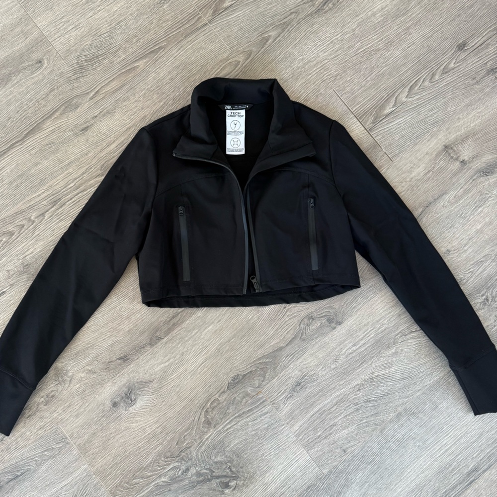 Zara Black Tech Crop Top, Size L